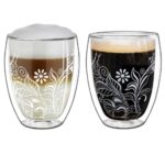 Creano double-walled glasses 250ml Flowery White - Thermo glass with decoration - "DG-H FLOWERY" set of 2