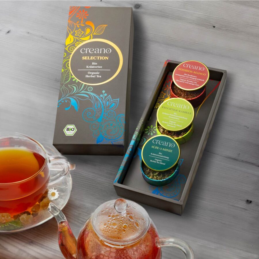 3er Dose Grobschnitt BIO Kräutertee “Kräuter-Mix“ Creano (Fruchtige Kamille, Süße 3-Minze, Rooibos-Mango)  * – Bild 2